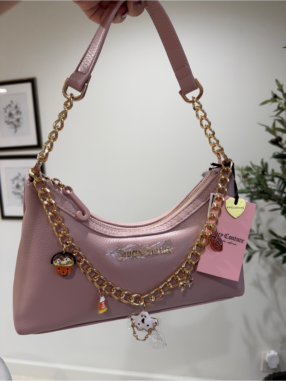 Juicy Couture Dusty Pink Shoulder Bag with Gold Chain Charm